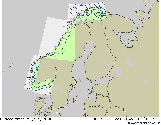 Surface pressure YRNO Th 26.09.2024 21 UTC