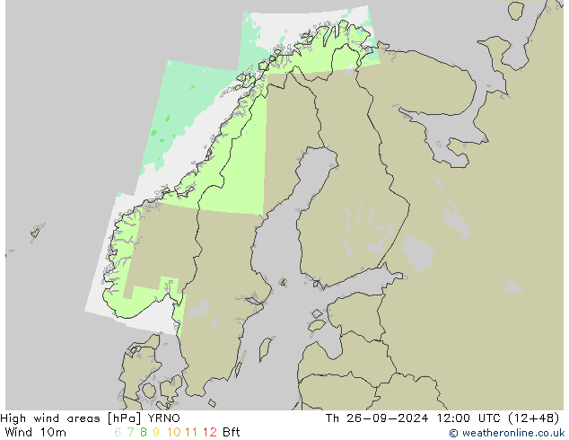 High wind areas YRNO gio 26.09.2024 12 UTC