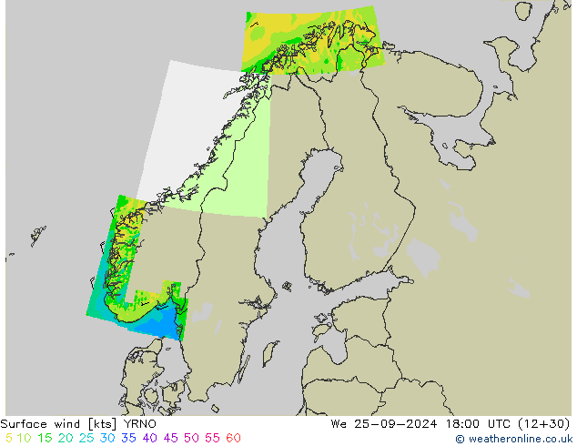 Viento 10 m YRNO mié 25.09.2024 18 UTC