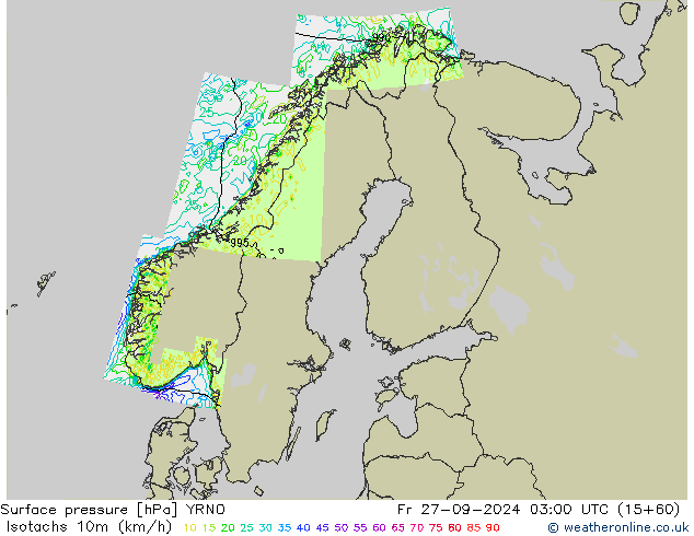 Isotaca (kph) YRNO vie 27.09.2024 03 UTC