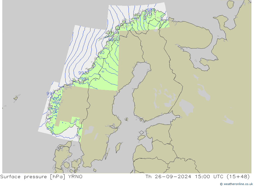 Luchtdruk (Grond) YRNO do 26.09.2024 15 UTC