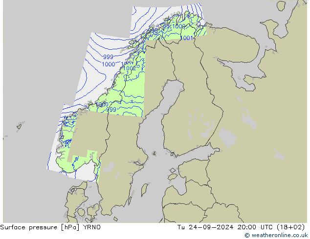 Pressione al suolo YRNO mar 24.09.2024 20 UTC