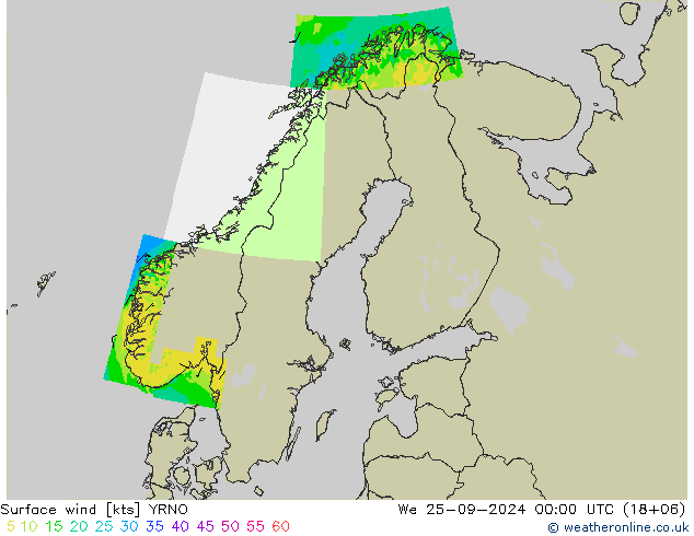 Vento 10 m YRNO mer 25.09.2024 00 UTC