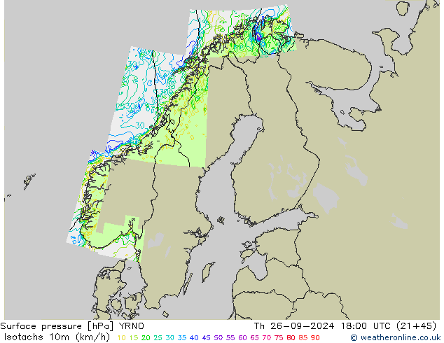 Isotachs (kph) YRNO jeu 26.09.2024 18 UTC