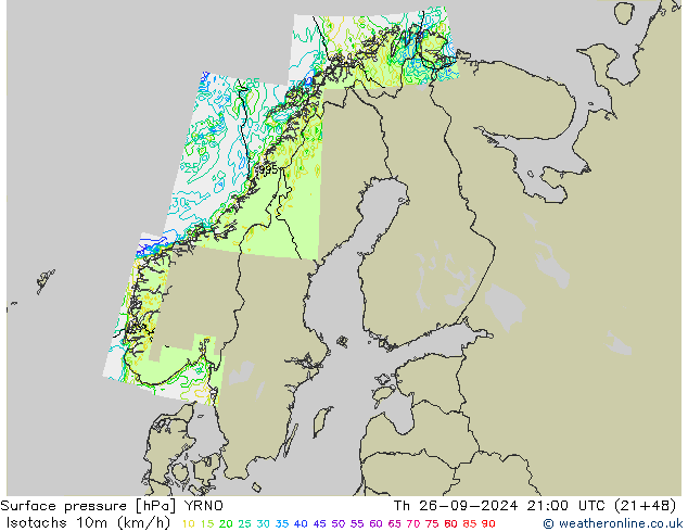 Isotachs (kph) YRNO Qui 26.09.2024 21 UTC