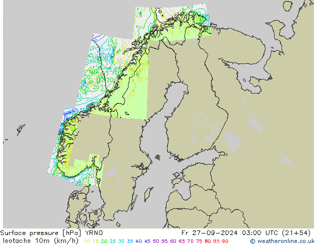 Isotachs (kph) YRNO ven 27.09.2024 03 UTC