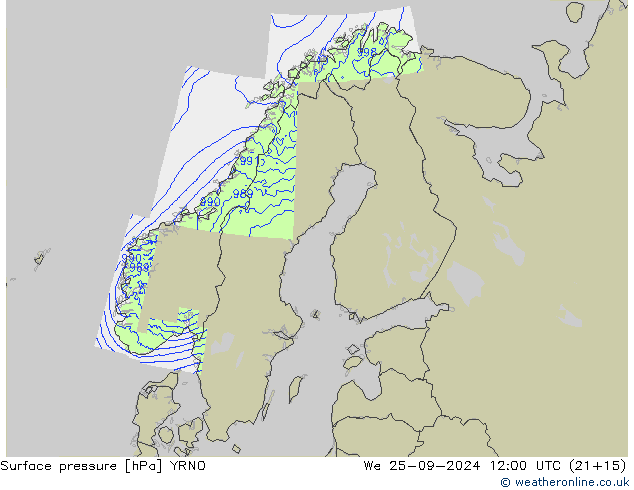 pression de l'air YRNO mer 25.09.2024 12 UTC