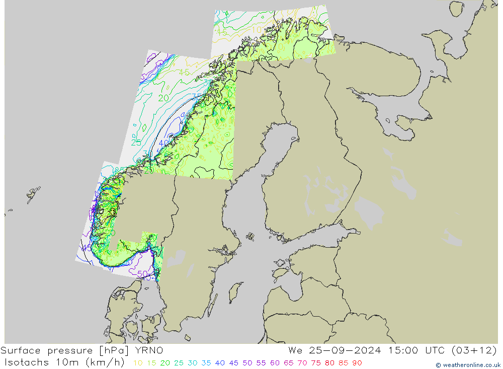 Isotachen (km/h) YRNO wo 25.09.2024 15 UTC