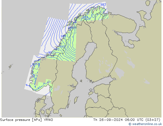 Surface pressure YRNO Th 26.09.2024 06 UTC