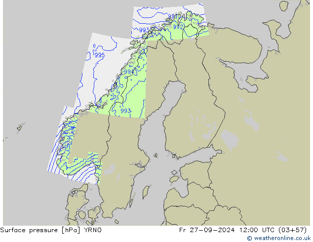 Surface pressure YRNO Fr 27.09.2024 12 UTC