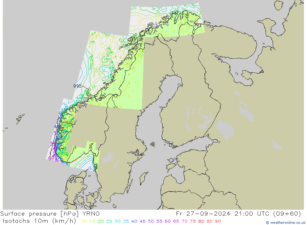 Isotachs (kph) YRNO Fr 27.09.2024 21 UTC