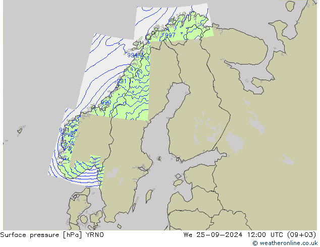 Presión superficial YRNO mié 25.09.2024 12 UTC