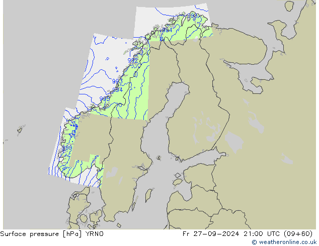 Surface pressure YRNO Fr 27.09.2024 21 UTC