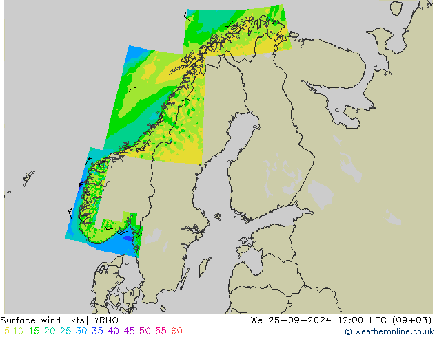 Vent 10 m YRNO mer 25.09.2024 12 UTC