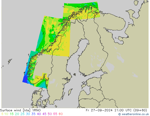 Wind 10 m YRNO vr 27.09.2024 21 UTC