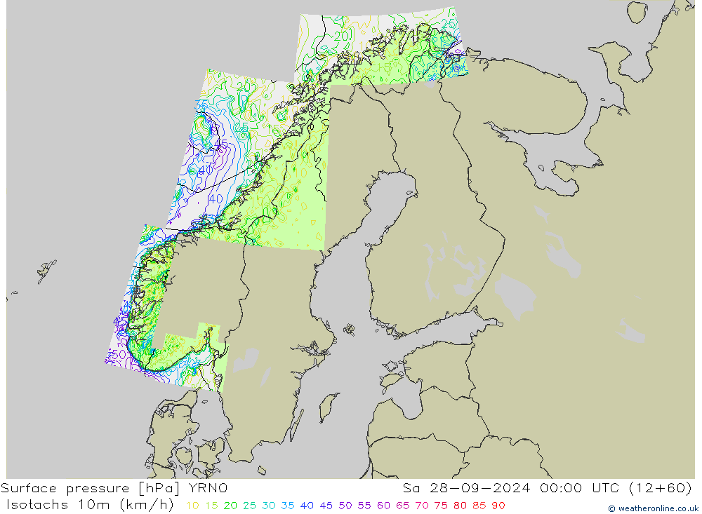 Eşrüzgar Hızları (km/sa) YRNO Cts 28.09.2024 00 UTC