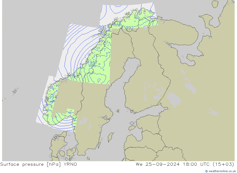 Surface pressure YRNO We 25.09.2024 18 UTC