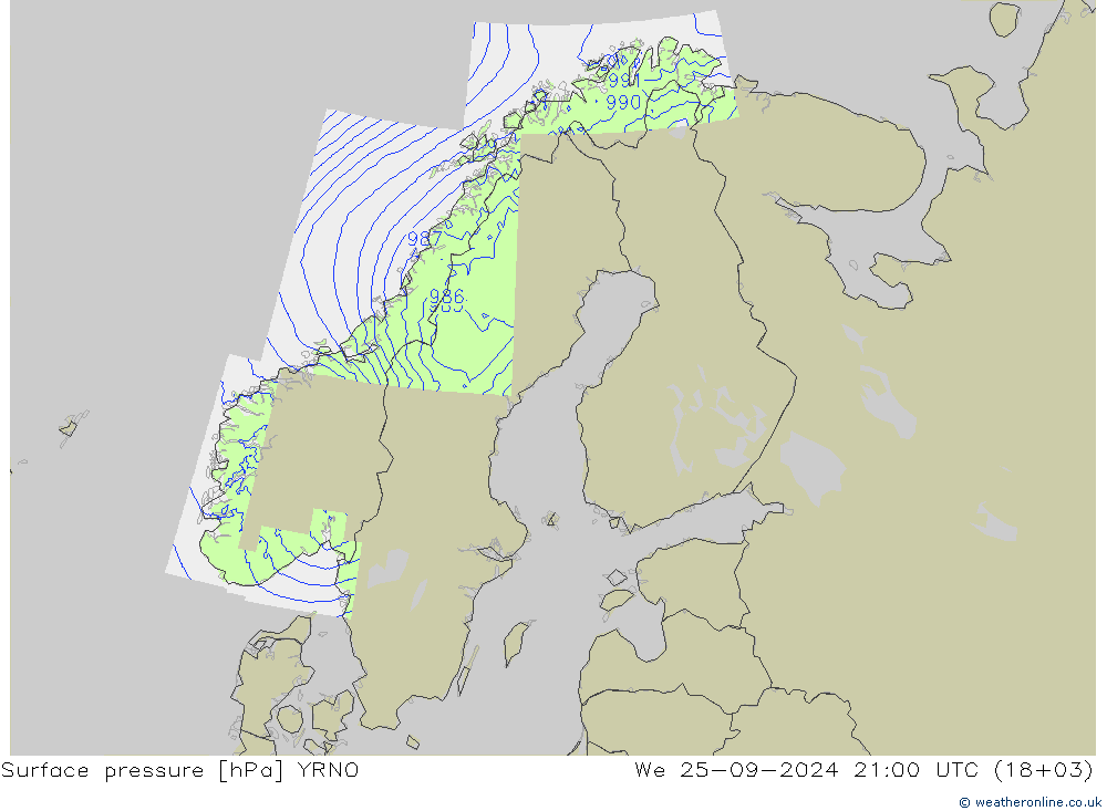 Surface pressure YRNO We 25.09.2024 21 UTC