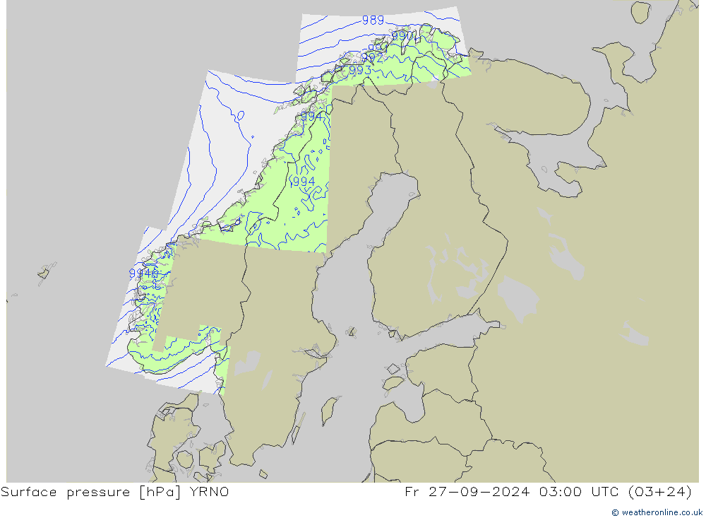 Surface pressure YRNO Fr 27.09.2024 03 UTC