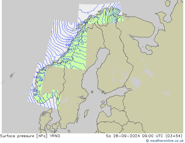 Surface pressure YRNO Sa 28.09.2024 09 UTC