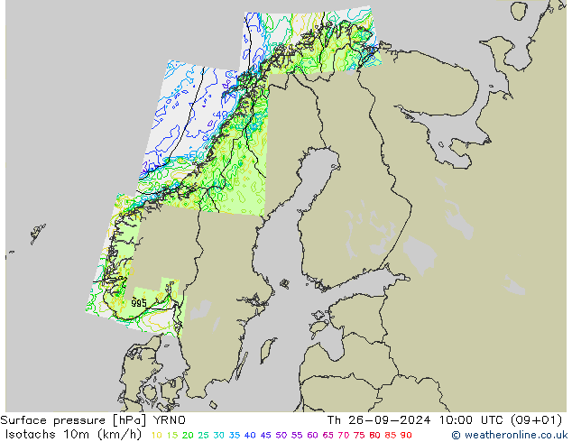 Isotachs (kph) YRNO Čt 26.09.2024 10 UTC