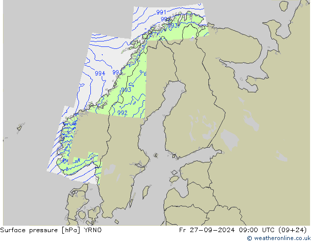 Atmosférický tlak YRNO Pá 27.09.2024 09 UTC