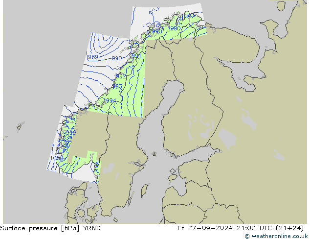 приземное давление YRNO пт 27.09.2024 21 UTC