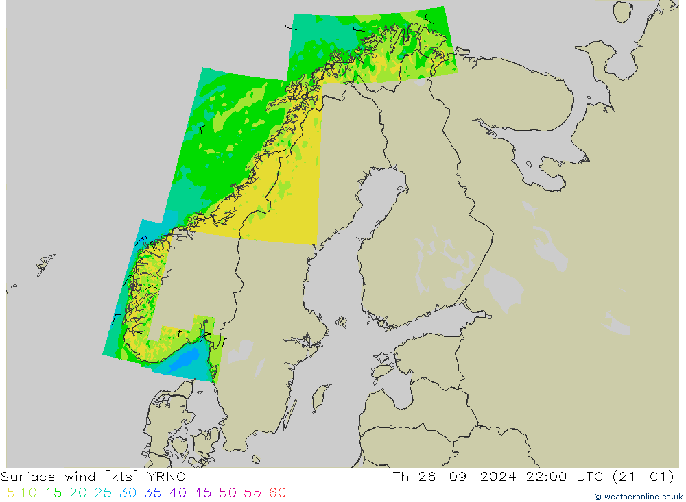 Wind 10 m YRNO do 26.09.2024 22 UTC