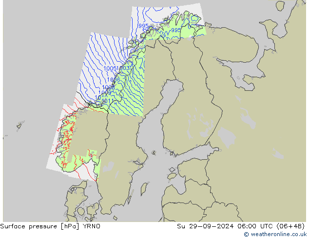 Surface pressure YRNO Su 29.09.2024 06 UTC