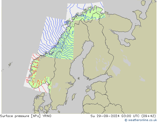 Luchtdruk (Grond) YRNO zo 29.09.2024 03 UTC