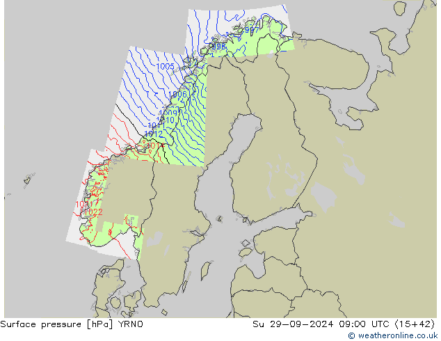 Luchtdruk (Grond) YRNO zo 29.09.2024 09 UTC