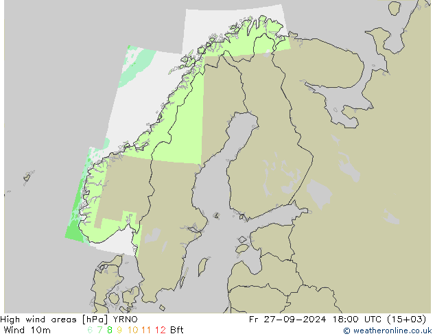 High wind areas YRNO 星期五 27.09.2024 18 UTC